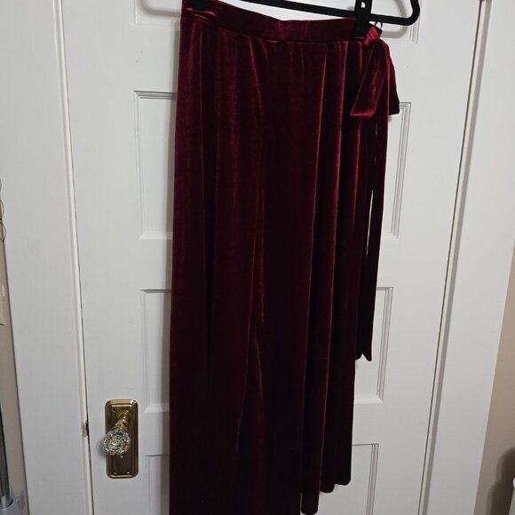 Red Velvet Faux Wrap High Low Midi/Maxi Skirt - Picture 2 of 8